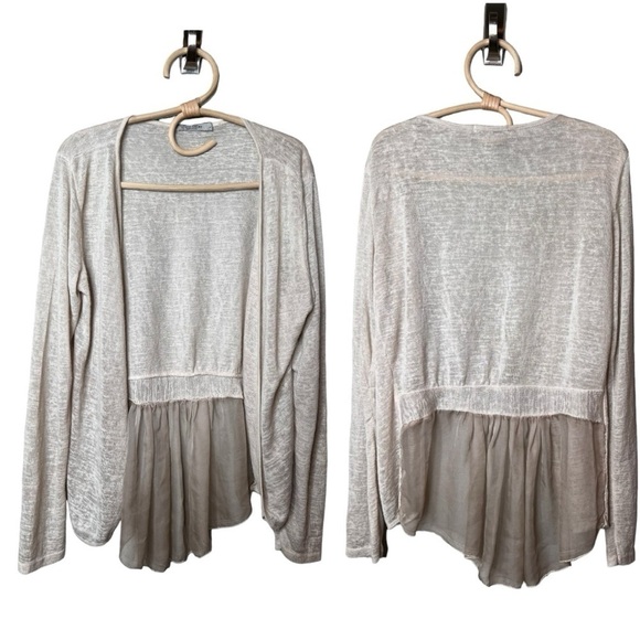 Elena Baldi Oat Sheer Cardigan with Contrasting Silky Hem Made in Italy Size L - Picture 1 of 12